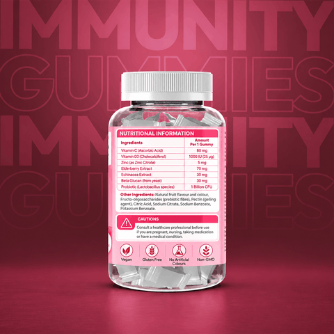 Immunity Gummies with Vitamin C, D3, Zinc & Elderberry – 60 Vegan Gummies