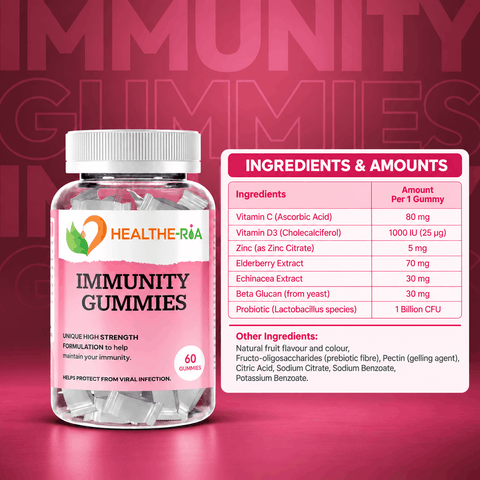Immunity Gummies with Vitamin C, D3, Zinc & Elderberry – 60 Vegan Gummies