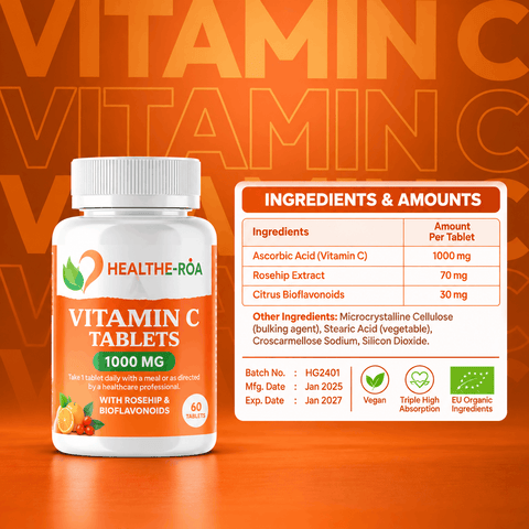 Vitamin C Tablets with Rosehip & Bioflavonoids – 60 Vegan Tablets